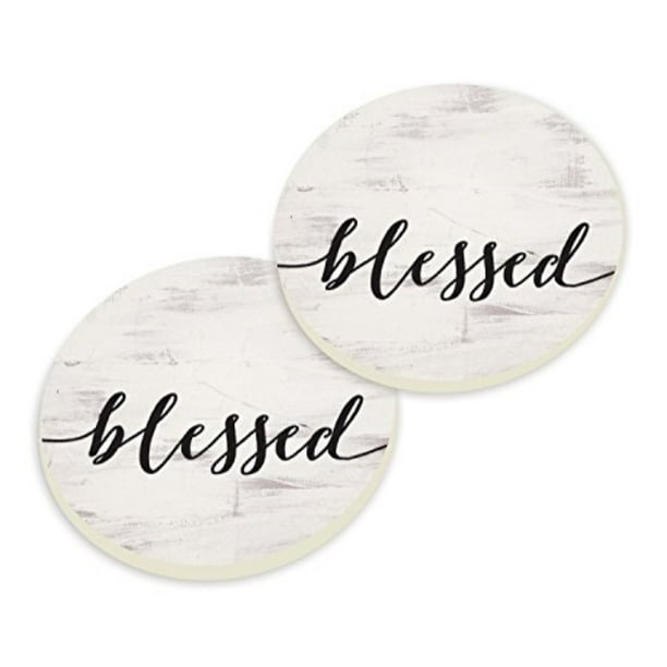 Blessed Script Design White Wash Look 2.75 x 2.75 Absorbent Ceramic Car Coasters Pack of 2 Blessed Script Design White Wash Look 2.75 x 2.75 Absorbent Ceramic Car Coasters Pack of 2